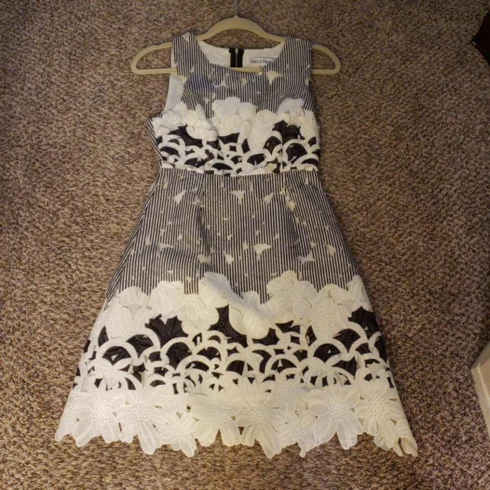 Black and white embroidered lace dress
